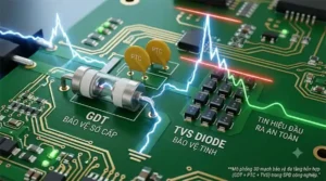 Cau tao mach cat set da cap GDT PTC va TVS Diode cua SPD tin hieu